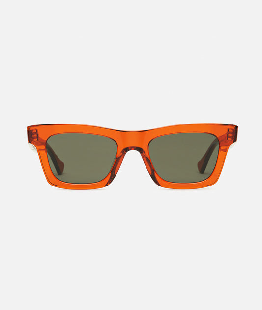 KRAKOW UMBER / transparent red rectangular sunglasses, dark lens