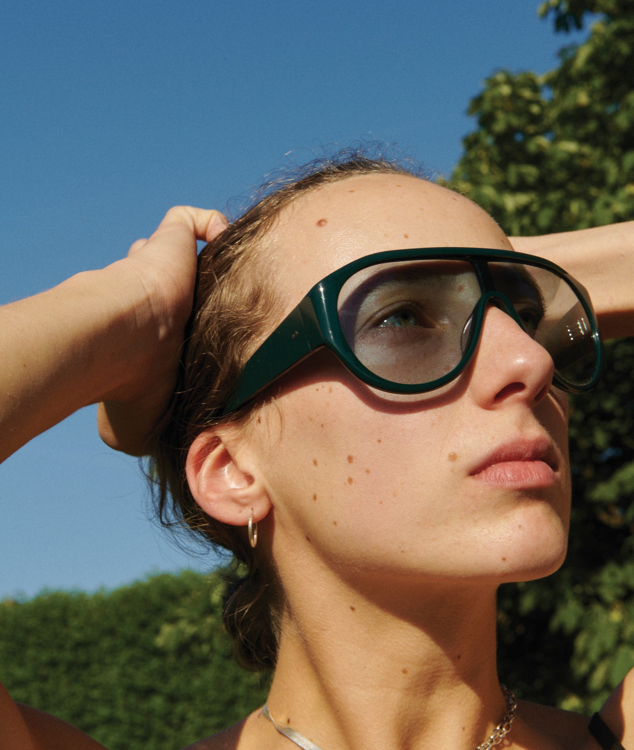TURIN / ABYSS / Oversize Wraparound Shield Sunglasses Dark Green