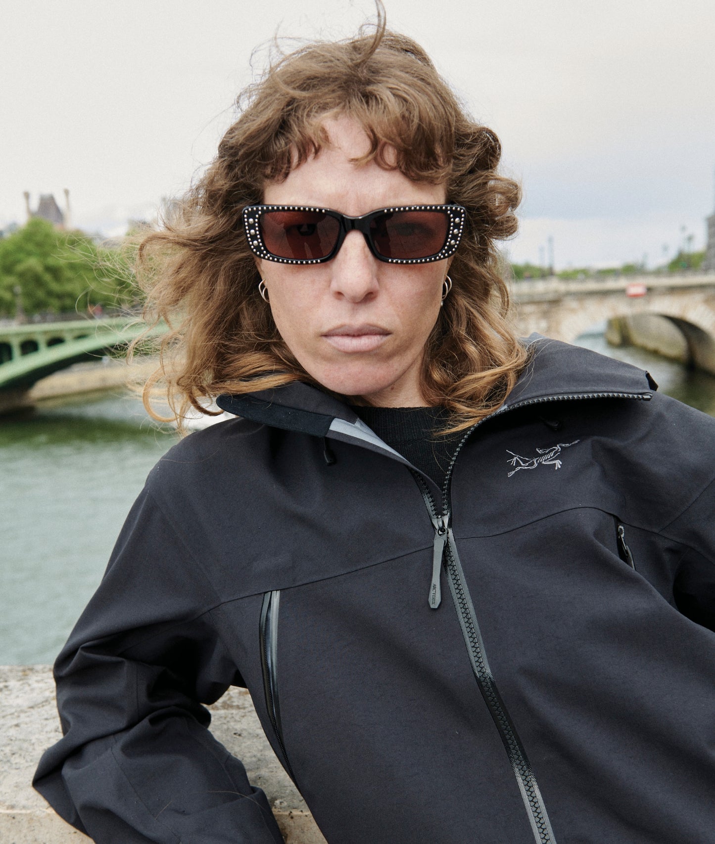 VIVI / BLACK — Studded Black Acetate Sunglasses, Rectangular
