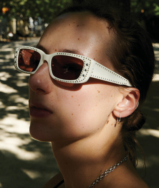 VIVI / ELVIS / Studded Cream Acetate Sunglasses, Rectangular