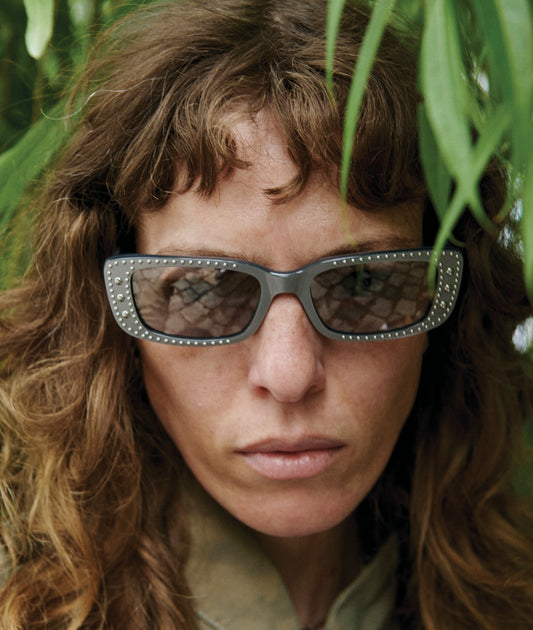 VIVI / MERCURY / Studded Silver Acetate Sunglasses, Rectangular
