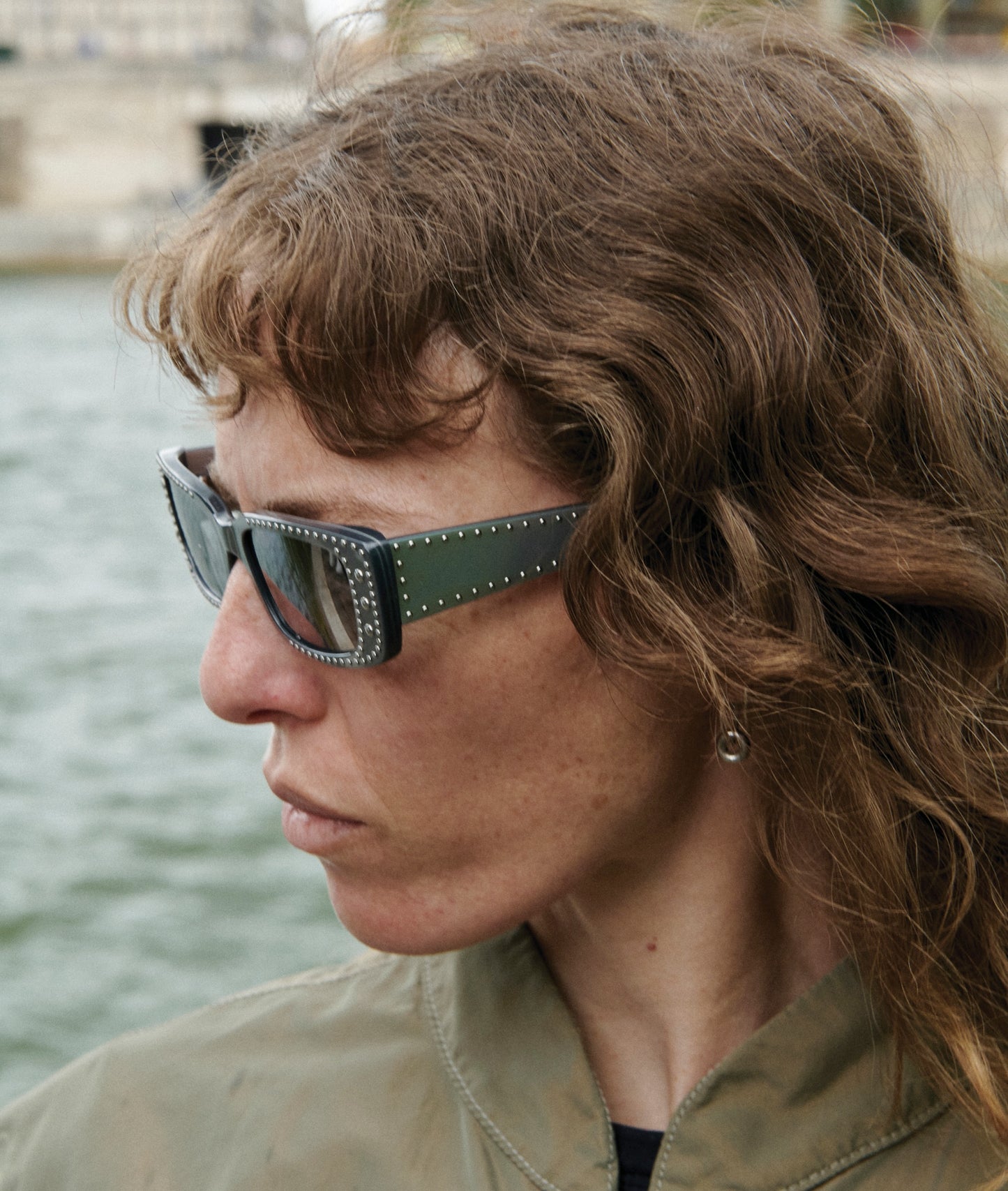 VIVI / MERCURY / Studded Silver Acetate Sunglasses, Rectangular