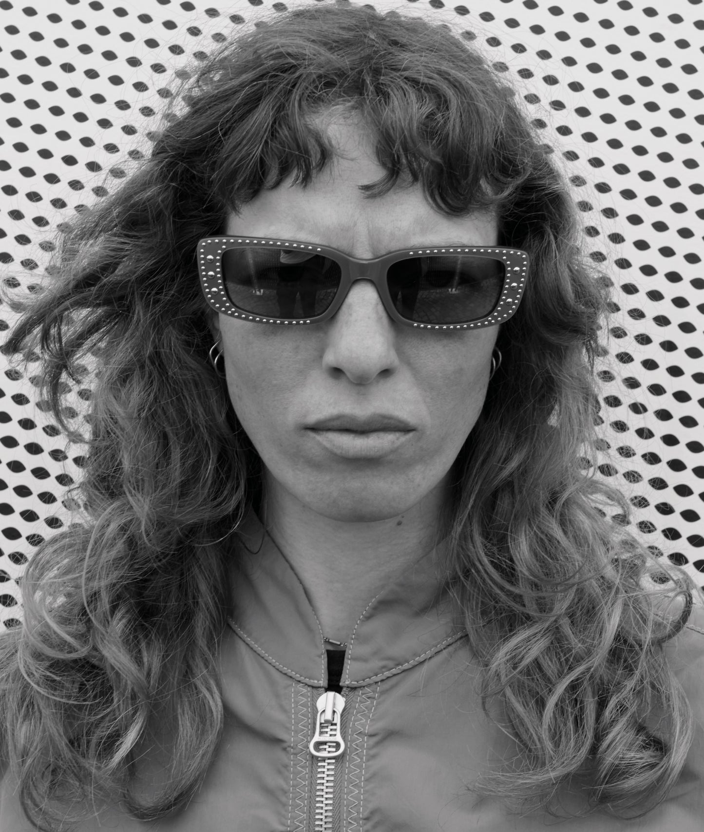 VIVI / MERCURY / Studded Silver Acetate Sunglasses, Rectangular