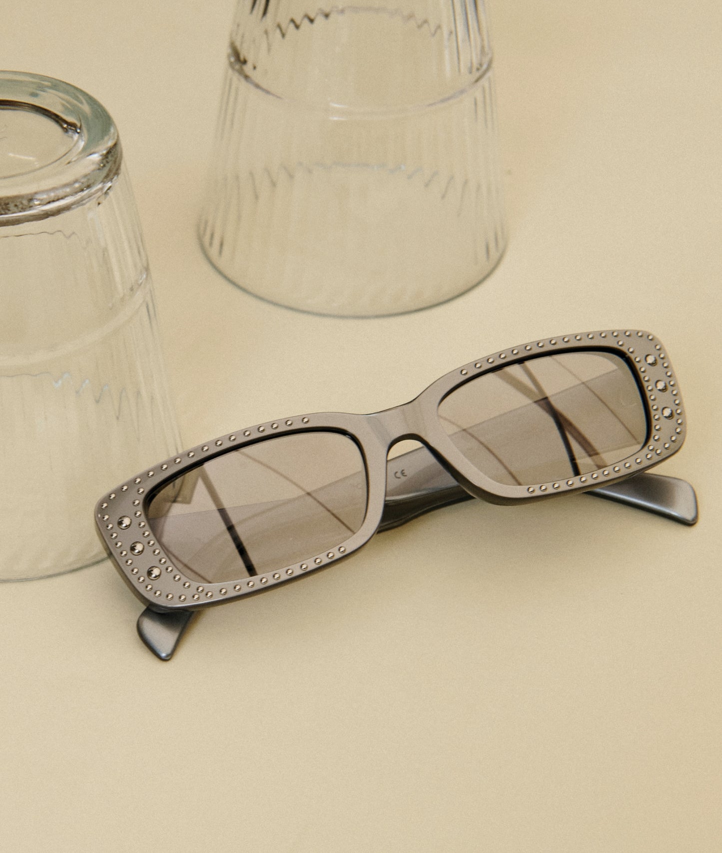 VIVI / MERCURY / Studded Silver Acetate Sunglasses, Rectangular