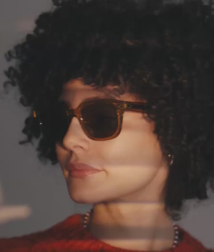 MONARO / CARAMELLA / Yellow Square Sunglasses, Dark Brown Lens
