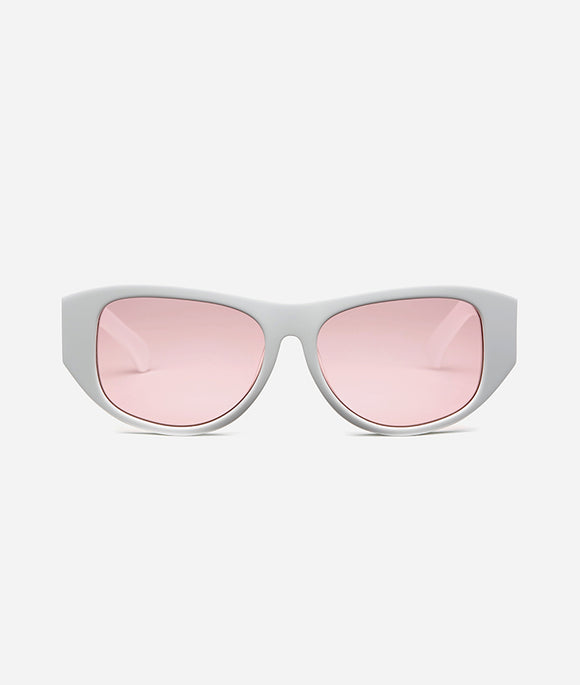 DESIRE SNUFF+TONGUE / oversize pink lens sunglasses with white frame