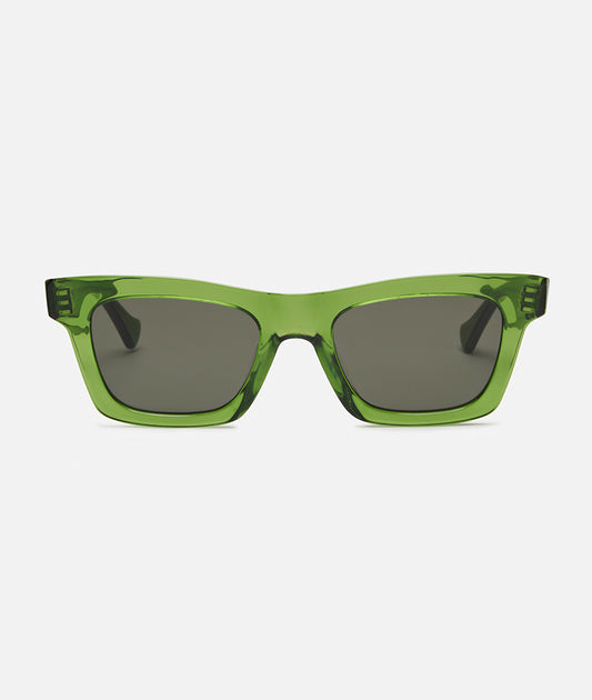 KRAKOW GREEN / transparent green rectangular sunglasses, dark flat lens